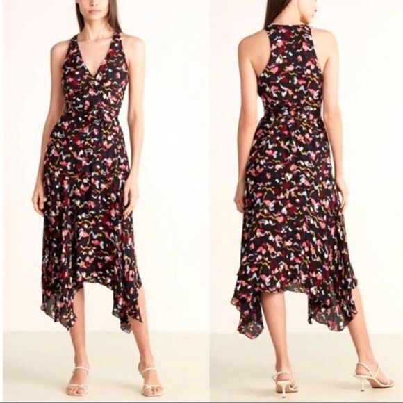 Black Print Silk Wrap Dress - Picture 1 of 9